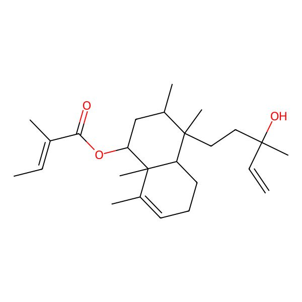 2D Structure of [4-(3-Hydroxy-3-methylpent-4-enyl)-3,4,8,8a-tetramethyl-1,2,3,4a,5,6-hexahydronaphthalen-1-yl] 2-methylbut-2-enoate