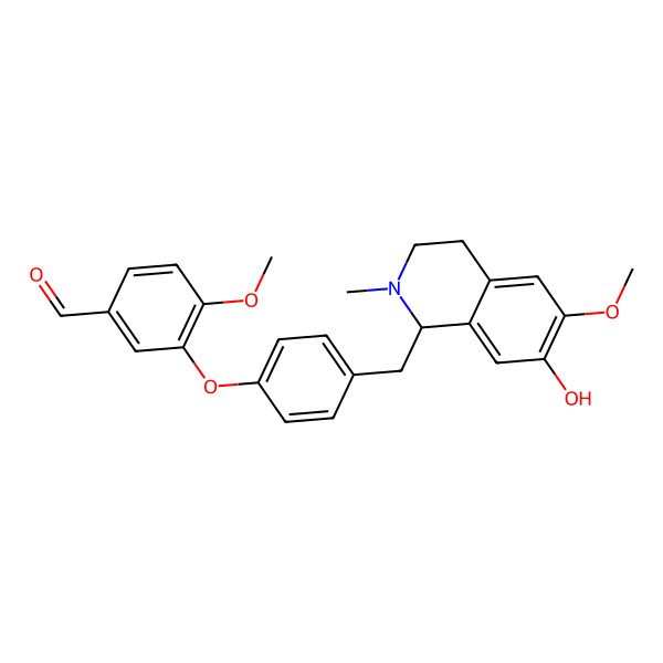 2D Structure of 3-[4-[[(1R)-7-hydroxy-6-methoxy-2-methyl-3,4-dihydro-1H-isoquinolin-1-yl]methyl]phenoxy]-4-methoxybenzaldehyde