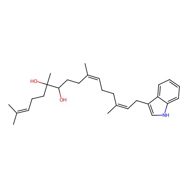 2D Structure of 16-(1H-indol-3-yl)-2,6,10,14-tetramethylhexadeca-2,10,14-triene-6,7-diol