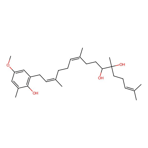 2D Structure of 16-(2-Hydroxy-5-methoxy-3-methylphenyl)-2,6,10,14-tetramethylhexadeca-2,10,14-triene-6,7-diol