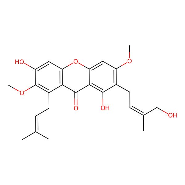 2D Structure of 1,6-Dihydroxy-2-(4-hydroxy-3-methylbut-2-enyl)-3,7-dimethoxy-8-(3-methylbut-2-enyl)xanthen-9-one