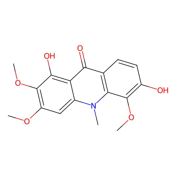 2D Structure of 1,6-Dihydroxy-2,3,5-trimethoxy-10-methylacridin-9-one 2D Structure of 1,6-Dihydroxy-2,3,5-trimethoxy-10-methylacridin-9-one