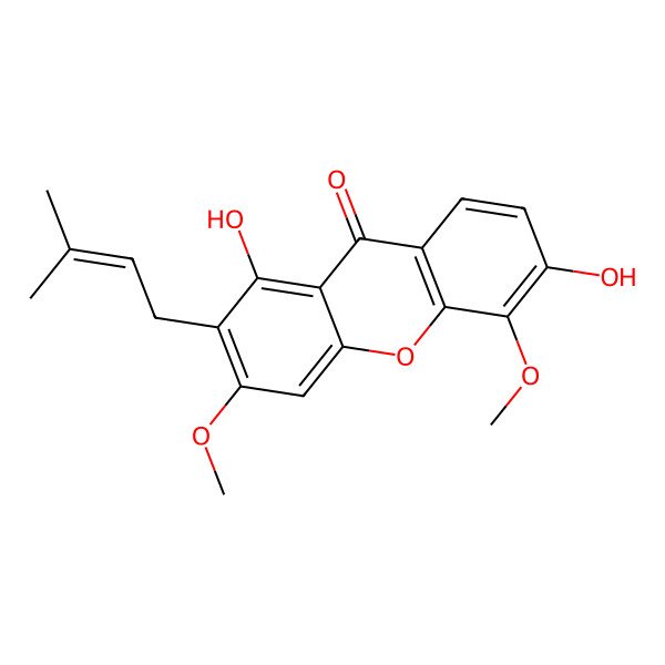 2D Structure of 1,6-Dihydroxy-3,5-dimethoxy-2-(3-methylbut-2-enyl)xanthen-9-one