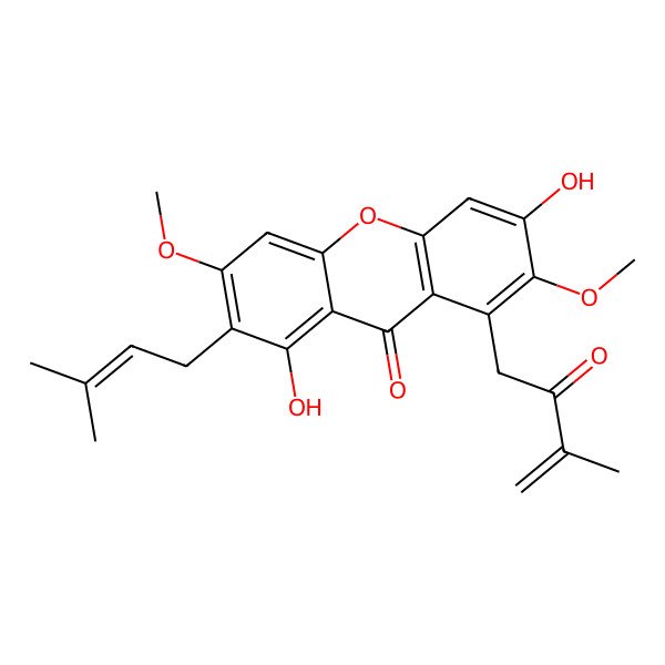2D Structure of 1,6-Dihydroxy-3,7-dimethoxy-2-(3-methyl-2-butenyl)-8-(2-oxo-3-methyl-3-butenyl)-xanthone 2D Structure of 1,6-Dihydroxy-3,7-dimethoxy-2-(3-methyl-2-butenyl)-8-(2-oxo-3-methyl-3-butenyl)-xanthone