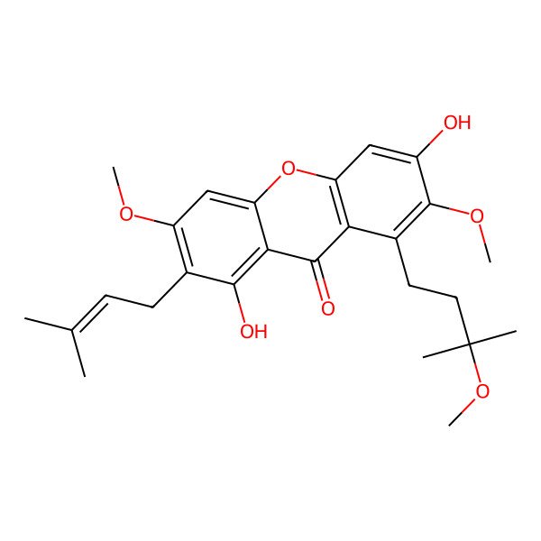 2D Structure of 1,6-Dihydroxy-3,7-dimethoxy-8-(3-methoxy-3-methylbutyl)-2-(3-methylbut-2-enyl)xanthen-9-one