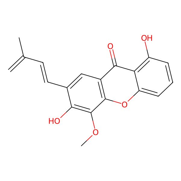 2D Structure of 1,6-Dihydroxy-5-methoxy-7-(3-methylbuta-1,3-dienyl)xanthen-9-one