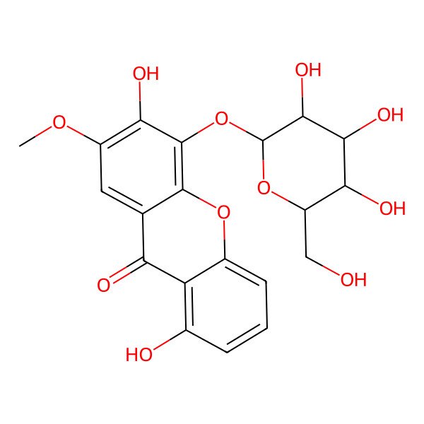 2D Structure of 1,6-Dihydroxy-7-methoxy-5-[3,4,5-trihydroxy-6-(hydroxymethyl)oxan-2-yl]oxyxanthen-9-one