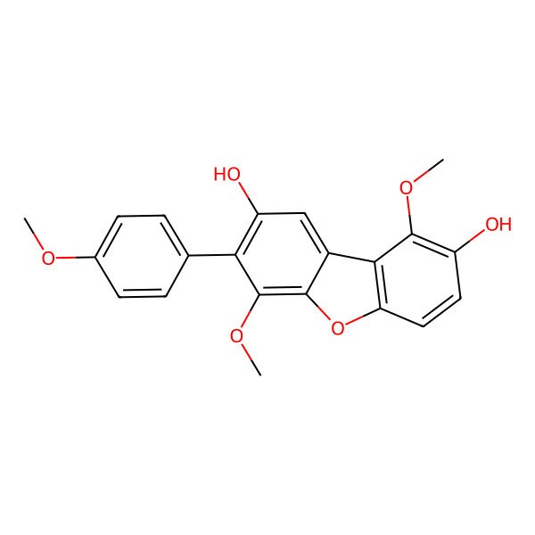 2D Structure of 1,6-Dimethoxy-7-(4-methoxyphenyl)dibenzofuran-2,8-diol