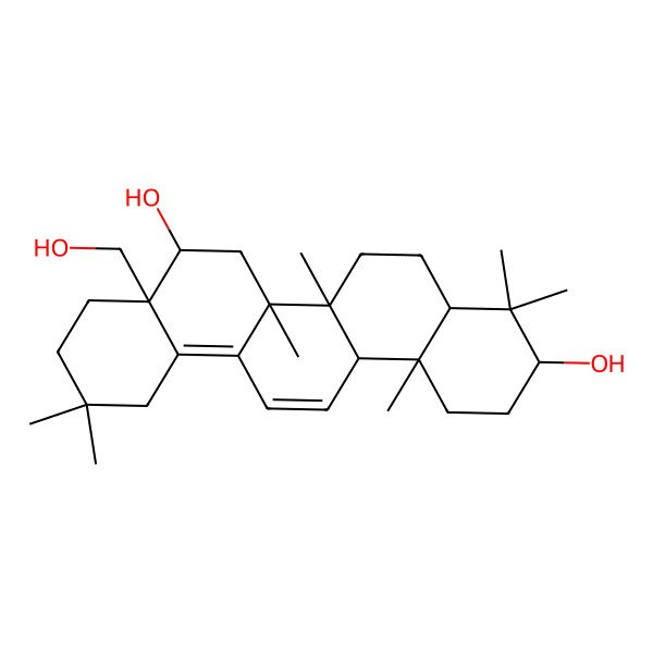 2D Structure of (3S,4aR,6aR,6bS,8R,8aS,14aR,14bS)-8a-(hydroxymethyl)-4,4,6a,6b,11,11,14b-heptamethyl-1,2,3,4a,5,6,7,8,9,10,12,14a-dodecahydropicene-3,8-diol