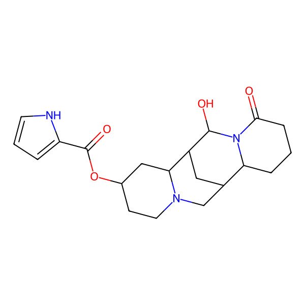 2D Structure of (16-hydroxy-14-oxo-7,15-diazatetracyclo[7.7.1.02,7.010,15]heptadecan-4-yl) 1H-pyrrole-2-carboxylate