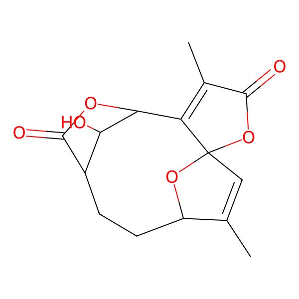 2D Structure of 16-Hydroxy-4,13-dimethyl-2,7,15-trioxatetracyclo[10.2.1.16,9.01,5]hexadeca-4,13-diene-3,8-dione
