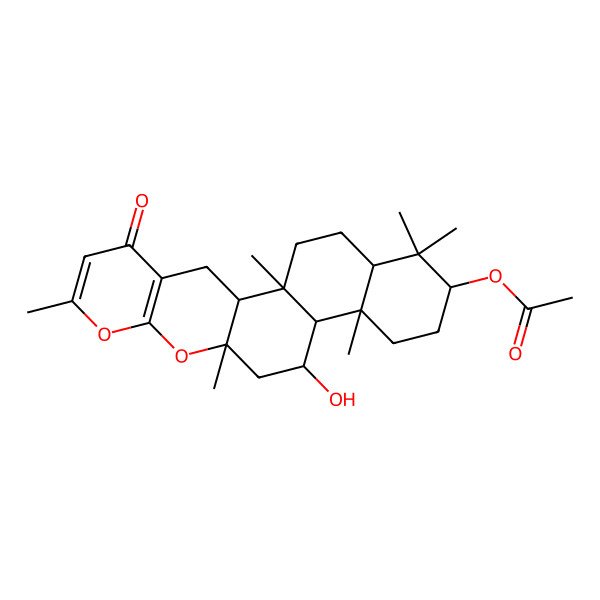 2D Structure of (13-Hydroxy-1,7,11,15,19,19-hexamethyl-5-oxo-8,10-dioxapentacyclo[12.8.0.02,11.04,9.015,20]docosa-4(9),6-dien-18-yl) acetate