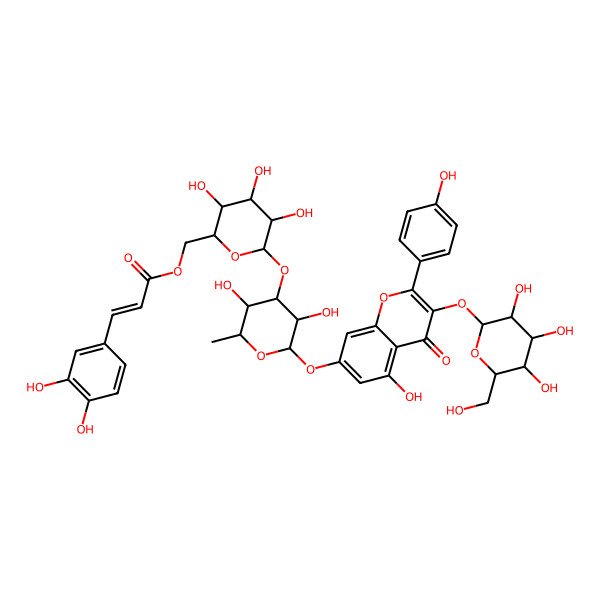 2D Structure of [(2R,3S,4S,5R,6S)-6-[(2S,3R,4R,5S,6S)-3,5-dihydroxy-2-[5-hydroxy-2-(4-hydroxyphenyl)-4-oxo-3-[(2S,3R,4S,5S,6R)-3,4,5-trihydroxy-6-(hydroxymethyl)oxan-2-yl]oxychromen-7-yl]oxy-6-methyloxan-4-yl]oxy-3,4,5-trihydroxyoxan-2-yl]methyl (E)-3-(3,4-dihydroxyphenyl)prop-2-enoate