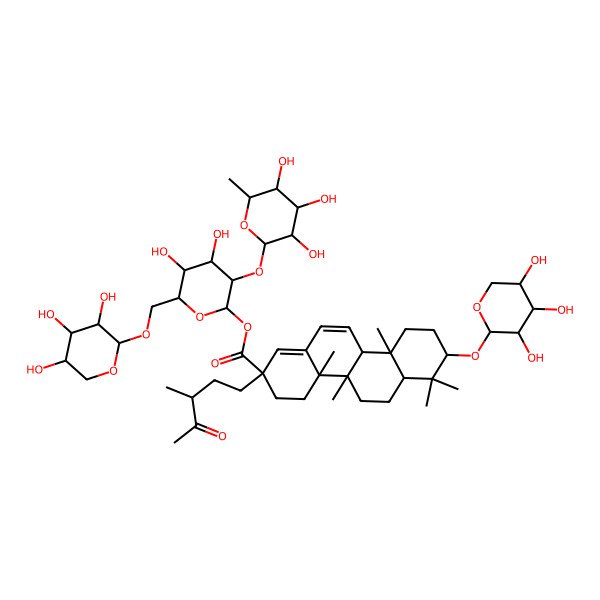 2D Structure of [4,5-dihydroxy-3-(3,4,5-trihydroxy-6-methyloxan-2-yl)oxy-6-[(3,4,5-trihydroxyoxan-2-yl)oxymethyl]oxan-2-yl] 4a,4b,7,7,10a-pentamethyl-2-(3-methyl-4-oxopentyl)-8-(3,4,5-trihydroxyoxan-2-yl)oxy-4,5,6,6a,8,9,10,10b-octahydro-3H-chrysene-2-carboxylate