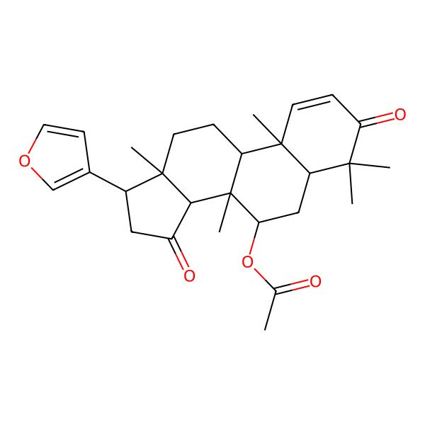 2D Structure of [17-(furan-3-yl)-4,4,8,10,13-pentamethyl-3,15-dioxo-6,7,9,11,12,14,16,17-octahydro-5H-cyclopenta[a]phenanthren-7-yl] acetate