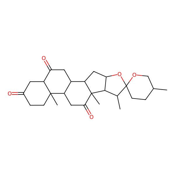 2D Structure of (1R,2S,4S,5'R,6R,7S,8R,9S,12S,13R,18S)-5',7,9,13-tetramethylspiro[5-oxapentacyclo[10.8.0.02,9.04,8.013,18]icosane-6,2'-oxane]-10,16,19-trione