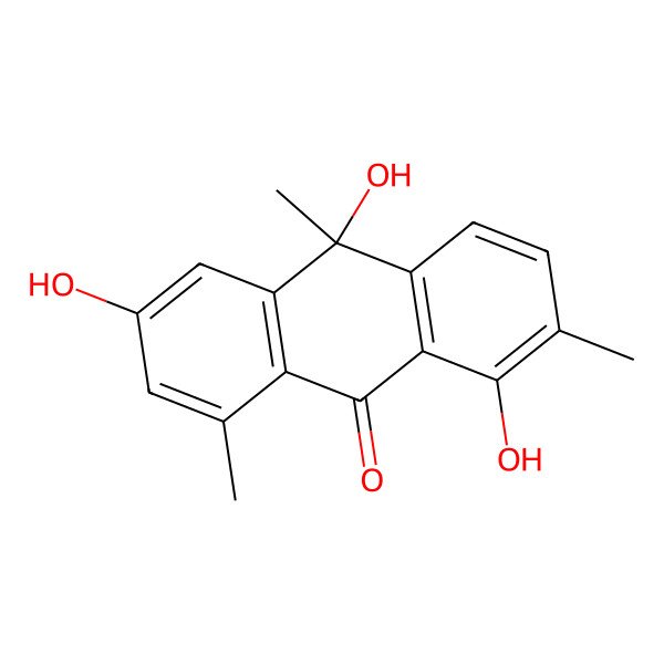 2D Structure of 1,6,10-Trihydroxy-2,8,10-trimethyl-9(10H)-anthracenone