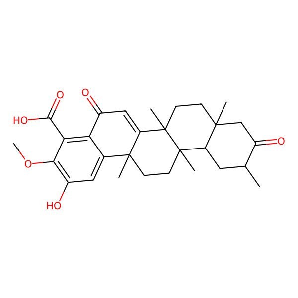 2D Structure of 2-Hydroxy-3-methoxy-6a,6b,8a,11,14a-pentamethyl-5,10-dioxo-7,8,9,11,12,12a,13,14-octahydropicene-4-carboxylic acid