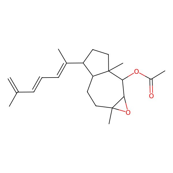 2D Structure of [2a,7a-Dimethyl-5-(6-methylhepta-2,4,6-trien-2-yl)-1a,2,3,4,5,5a,6,7-octahydroazuleno[5,6-b]oxiren-2-yl] acetate