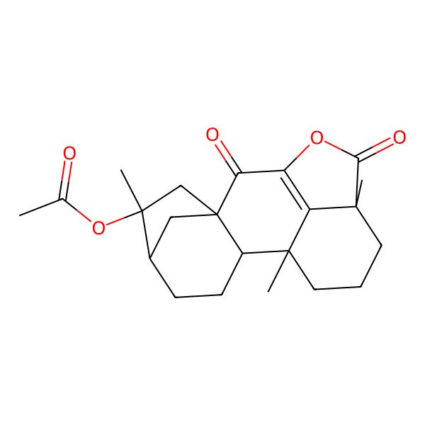2D Structure of (1,6,13-Trimethyl-9,12-dioxo-11-oxapentacyclo[8.6.1.15,8.02,8.013,17]octadec-10(17)-en-6-yl) acetate