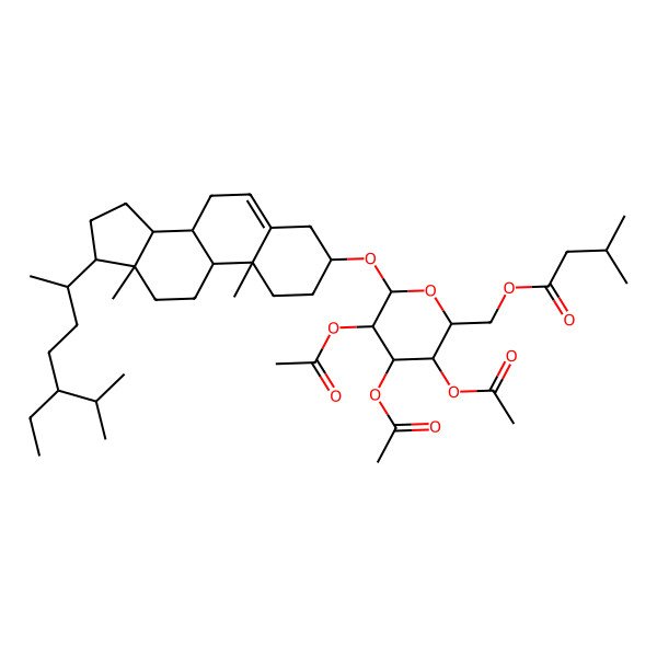 2D Structure of [3,4,5-triacetyloxy-6-[[17-(5-ethyl-6-methylheptan-2-yl)-10,13-dimethyl-2,3,4,7,8,9,11,12,14,15,16,17-dodecahydro-1H-cyclopenta[a]phenanthren-3-yl]oxy]oxan-2-yl]methyl 3-methylbutanoate