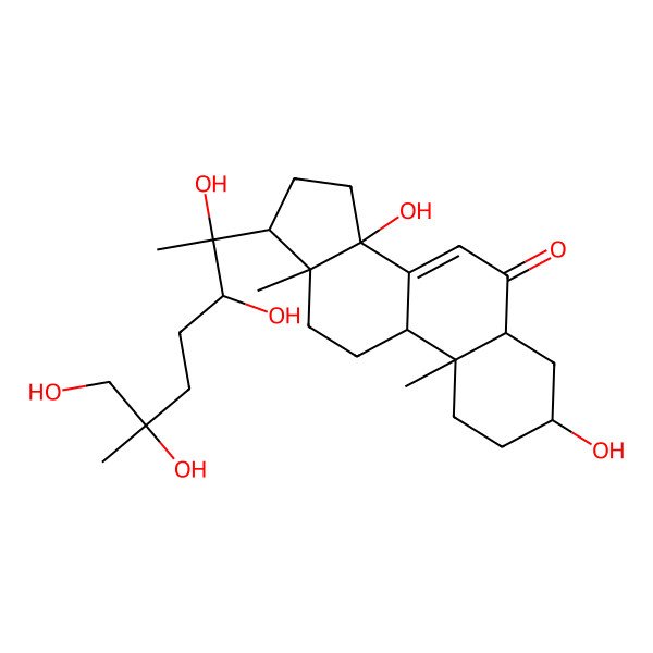 2D Structure of (3S,5R,9R,10R,13R,14S,17S)-3,14-dihydroxy-10,13-dimethyl-17-[(2R,3R,6S)-2,3,6,7-tetrahydroxy-6-methylheptan-2-yl]-2,3,4,5,9,11,12,15,16,17-decahydro-1H-cyclopenta[a]phenanthren-6-one