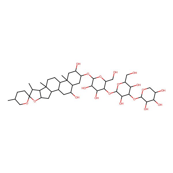 2D Structure of 2-[2-[6-(15,19-Dihydroxy-5',7,9,13-tetramethylspiro[5-oxapentacyclo[10.8.0.02,9.04,8.013,18]icosane-6,2'-oxane]-16-yl)oxy-4,5-dihydroxy-2-(hydroxymethyl)oxan-3-yl]oxy-3,5-dihydroxy-6-(hydroxymethyl)oxan-4-yl]oxyoxane-3,4,5-triol