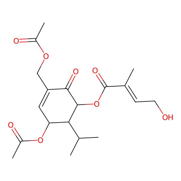 2D Structure of [(1S,5R,6R)-5-acetyloxy-3-(acetyloxymethyl)-2-oxo-6-propan-2-ylcyclohex-3-en-1-yl] (E)-4-hydroxy-2-methylbut-2-enoate