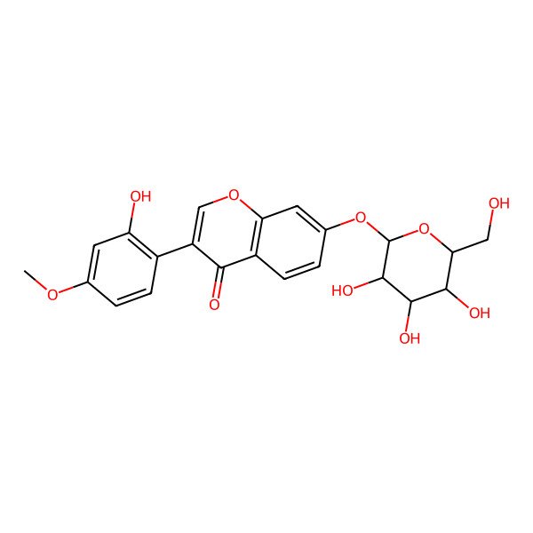 2D Structure of 3-(2-hydroxy-4-methoxyphenyl)-7-[(2S,3R,4S,5S,6R)-3,4,5-trihydroxy-6-(hydroxymethyl)oxan-2-yl]oxychromen-4-one