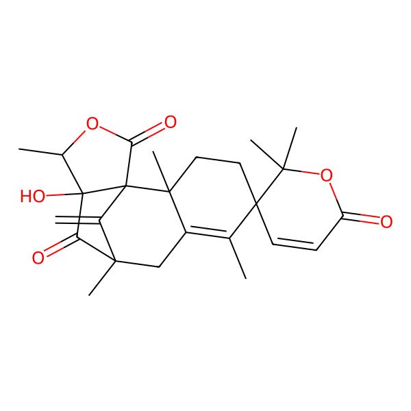 2D Structure of 11-Hydroxy-2,6,6',6',9,12-hexamethyl-15-methylidenespiro[13-oxatetracyclo[7.5.1.01,11.02,7]pentadec-6-ene-5,5'-pyran]-2',10,14-trione