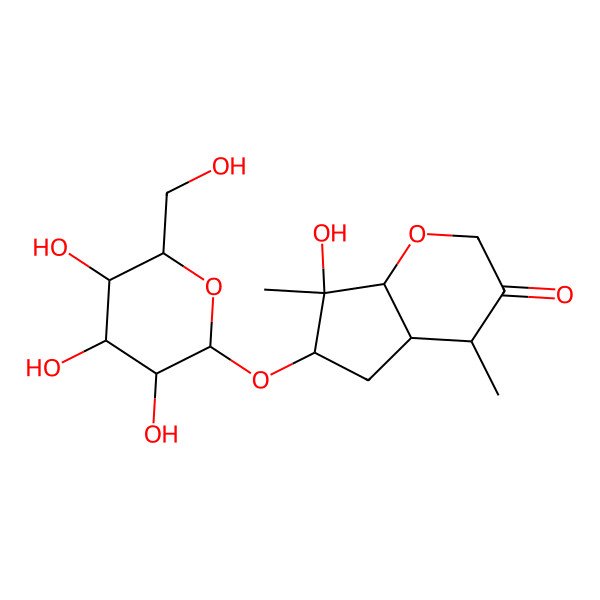 2D Structure of (4R,4aR,6S,7R,7aS)-7-hydroxy-4,7-dimethyl-6-[(2S,3R,4S,5S,6R)-3,4,5-trihydroxy-6-(hydroxymethyl)oxan-2-yl]oxy-4a,5,6,7a-tetrahydro-4H-cyclopenta[b]pyran-3-one