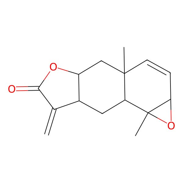 2D Structure of (1R,3R,7R,9R,10S,12R)-1,10-dimethyl-6-methylidene-4,11-dioxatetracyclo[7.5.0.03,7.010,12]tetradec-13-en-5-one