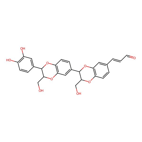 2D Structure of (E)-3-[(2S,3S)-3-[(2R,3S)-2-(3,4-dihydroxyphenyl)-3-(hydroxymethyl)-2,3-dihydro-1,4-benzodioxin-6-yl]-2-(hydroxymethyl)-2,3-dihydro-1,4-benzodioxin-6-yl]prop-2-enal