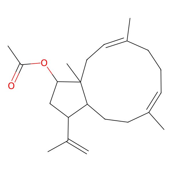 2D Structure of (3a,6,10-trimethyl-1-prop-1-en-2-yl-2,3,4,7,8,11,12,12a-octahydro-1H-cyclopenta[11]annulen-3-yl) acetate