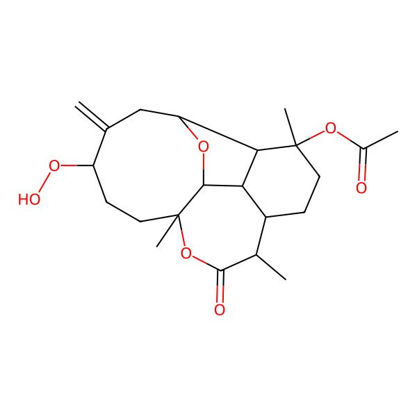 2D Structure of (14-Hydroperoxy-4,8,11-trimethyl-15-methylidene-9-oxo-10,18-dioxatetracyclo[9.7.0.02,7.03,17]octadecan-4-yl) acetate