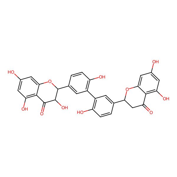 2D Structure of (2S,3S)-2-[3-[5-[(2R)-5,7-dihydroxy-4-oxo-2,3-dihydrochromen-2-yl]-2-hydroxyphenyl]-4-hydroxyphenyl]-3,5,7-trihydroxy-2,3-dihydrochromen-4-one