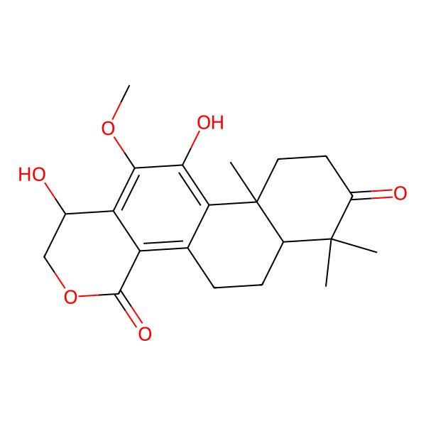 2D Structure of 1,11-dihydroxy-12-methoxy-7,7,10a-trimethyl-2,5,6,6a,9,10-hexahydro-1H-naphtho[1,2-h]isochromene-4,8-dione