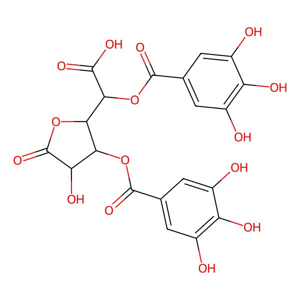2D Structure of (2R)-2-[(2S,3S,4S)-4-hydroxy-5-oxo-3-(3,4,5-trihydroxybenzoyl)oxyoxolan-2-yl]-2-(3,4,5-trihydroxybenzoyl)oxyacetic acid