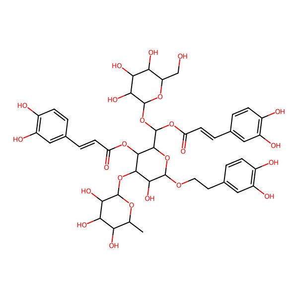 2D Structure of [6-[2-(3,4-Dihydroxyphenyl)ethoxy]-2-[3-(3,4-dihydroxyphenyl)prop-2-enoyloxy-[3,4,5-trihydroxy-6-(hydroxymethyl)oxan-2-yl]oxymethyl]-5-hydroxy-4-(3,4,5-trihydroxy-6-methyloxan-2-yl)oxyoxan-3-yl] 3-(3,4-dihydroxyphenyl)prop-2-enoate
