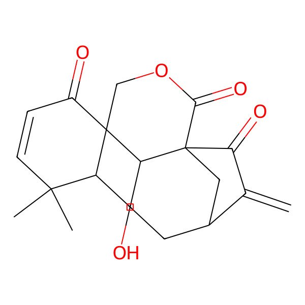 2D Structure of 5'-(Hydroxymethyl)-4',4'-dimethyl-10-methylidenespiro[3-oxatricyclo[7.2.1.01,6]dodecane-5,6'-cyclohex-2-ene]-1',2,11-trione