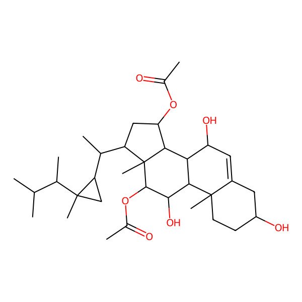2D Structure of [(3S,7S,8R,9S,10R,11S,12S,13R,14S,15S,17R)-12-acetyloxy-3,7,11-trihydroxy-10,13-dimethyl-17-[(1R)-1-[(1R,2R)-2-methyl-2-[(2R)-3-methylbutan-2-yl]cyclopropyl]ethyl]-2,3,4,7,8,9,11,12,14,15,16,17-dodecahydro-1H-cyclopenta[a]phenanthren-15-yl] acetate