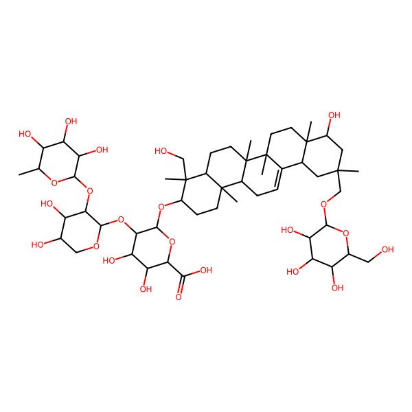 2D Structure of 5-[4,5-Dihydroxy-3-(3,4,5-trihydroxy-6-methyloxan-2-yl)oxyoxan-2-yl]oxy-3,4-dihydroxy-6-[[9-hydroxy-4-(hydroxymethyl)-4,6a,6b,8a,11,14b-hexamethyl-11-[[3,4,5-trihydroxy-6-(hydroxymethyl)oxan-2-yl]oxymethyl]-1,2,3,4a,5,6,7,8,9,10,12,12a,14,14a-tetradecahydropicen-3-yl]oxy]oxane-2-carboxylic acid