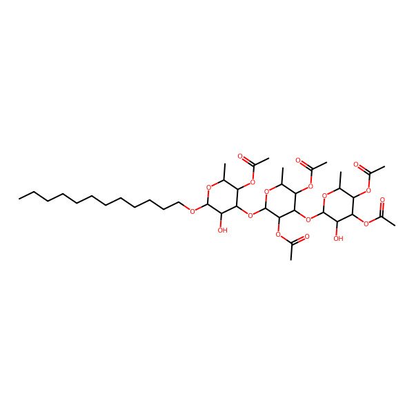 2D Structure of [(2S,3S,4S,5R,6R)-4-[(2S,3R,4R,5S,6S)-3,5-diacetyloxy-4-[(2S,3R,4S,5S,6S)-4,5-diacetyloxy-3-hydroxy-6-methyloxan-2-yl]oxy-6-methyloxan-2-yl]oxy-6-dodecoxy-5-hydroxy-2-methyloxan-3-yl] acetate