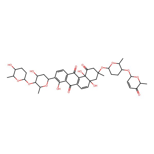 2D Structure of 4a,8,12b-trihydroxy-9-[4-hydroxy-5-(5-hydroxy-6-methyloxan-2-yl)oxy-6-methyloxan-2-yl]-3-methyl-3-[6-methyl-5-[(6-methyl-5-oxo-2H-pyran-2-yl)oxy]oxan-2-yl]oxy-2,4-dihydrobenzo[a]anthracene-1,7,12-trione