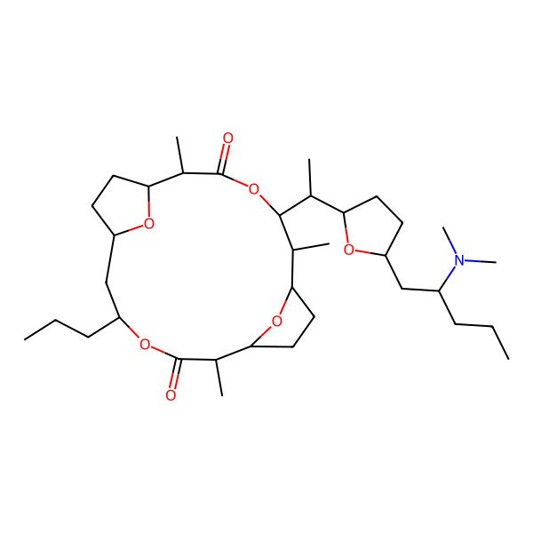 2D Structure of (2S,6R,11R,14S)-5-[(1R)-1-[(5S)-5-[(2R)-2-(dimethylamino)pentyl]oxolan-2-yl]ethyl]-2,6,11-trimethyl-14-propyl-4,13,19,20-tetraoxatricyclo[14.2.1.17,10]icosane-3,12-dione