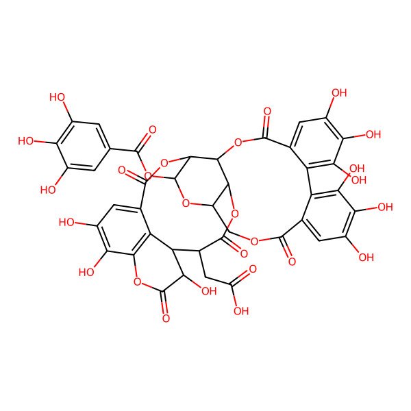 2D Structure of 2-[(4R,5S,7R,25S,26R,29R,30S,31S)-13,14,15,18,19,20,31,35,36-nonahydroxy-2,10,23,28,32-pentaoxo-5-(3,4,5-trihydroxybenzoyl)oxy-3,6,9,24,27,33-hexaoxaheptacyclo[28.7.1.04,25.07,26.011,16.017,22.034,38]octatriaconta-1(37),11,13,15,17,19,21,34(38),35-nonaen-29-yl]acetic acid