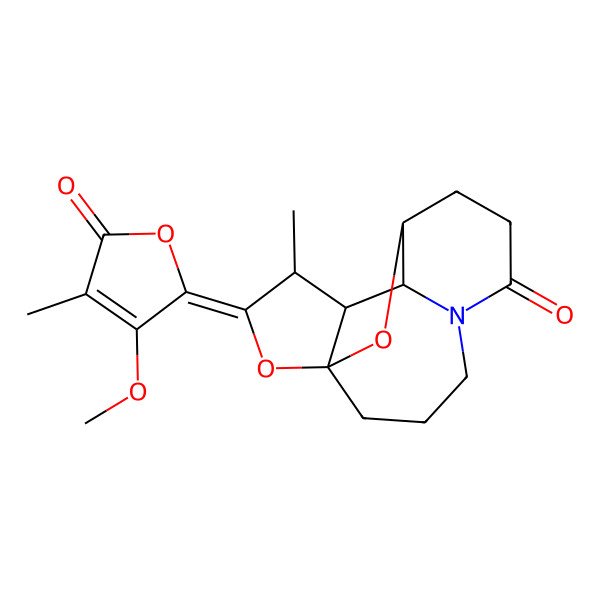 2D Structure of (1R,9S,10R,11R,12S,13Z)-13-(3-methoxy-4-methyl-5-oxofuran-2-ylidene)-12-methyl-14,15-dioxa-5-azatetracyclo[7.5.1.01,11.05,10]pentadecan-6-one