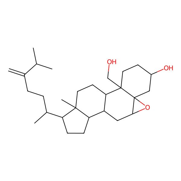 2D Structure of 2-(Hydroxymethyl)-16-methyl-15-(6-methyl-5-methylideneheptan-2-yl)-8-oxapentacyclo[9.7.0.02,7.07,9.012,16]octadecan-5-ol