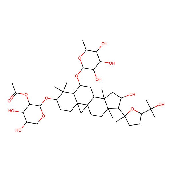 2D Structure of [4,5-Dihydroxy-2-[[14-hydroxy-15-[5-(2-hydroxypropan-2-yl)-2-methyloxolan-2-yl]-7,7,12,16-tetramethyl-9-(3,4,5-trihydroxy-6-methyloxan-2-yl)oxy-6-pentacyclo[9.7.0.01,3.03,8.012,16]octadecanyl]oxy]oxan-3-yl] acetate