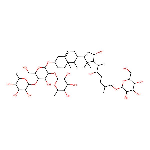 2D Structure of 2-[4-hydroxy-6-[[16-hydroxy-17-[3-hydroxy-6-methyl-7-[3,4,5-trihydroxy-6-(hydroxymethyl)oxan-2-yl]oxyheptan-2-yl]-10,13-dimethyl-2,3,4,7,8,9,11,12,14,15,16,17-dodecahydro-1H-cyclopenta[a]phenanthren-3-yl]oxy]-2-(hydroxymethyl)-5-(3,4,5-trihydroxy-6-methyloxan-2-yl)oxyoxan-3-yl]oxy-6-methyloxane-3,4,5-triol